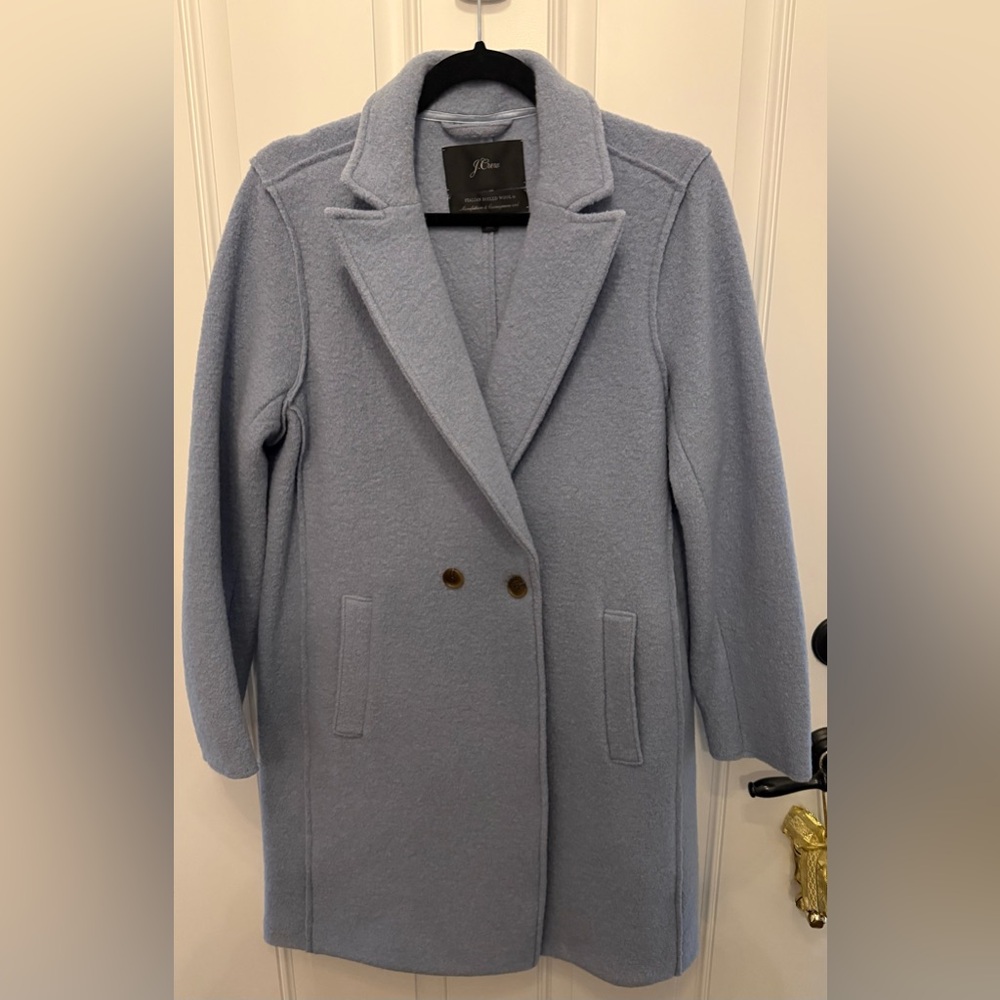 J. Crew Light Blue Women's Double Breasted Walking Coat Italian Boiled Wool